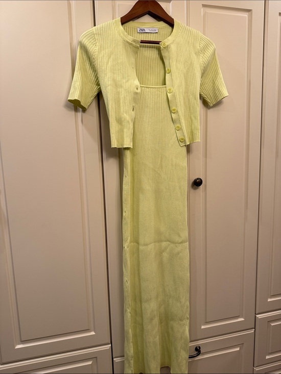 Zara Dresses & Skirts - Zara Lime Ribbed Maxi Dress with Matching Short Cardigan